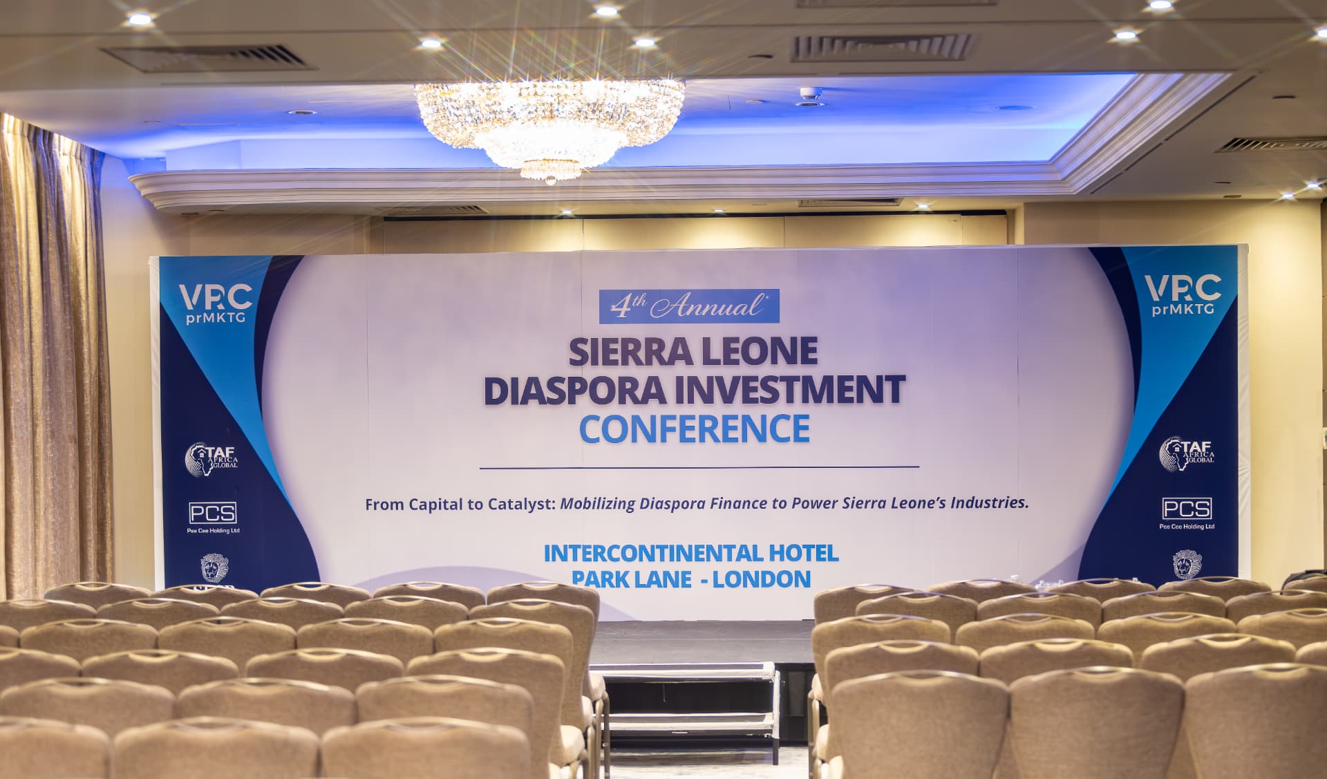 The ballroom stage at the Sierra Leone Diaspora Investment Conference